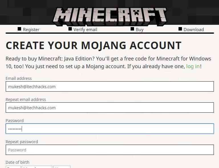 minecraft email and password free